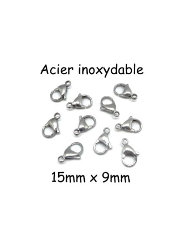 Fermoir mousqueton argenté en acier inoxydable 15mm x 9mm