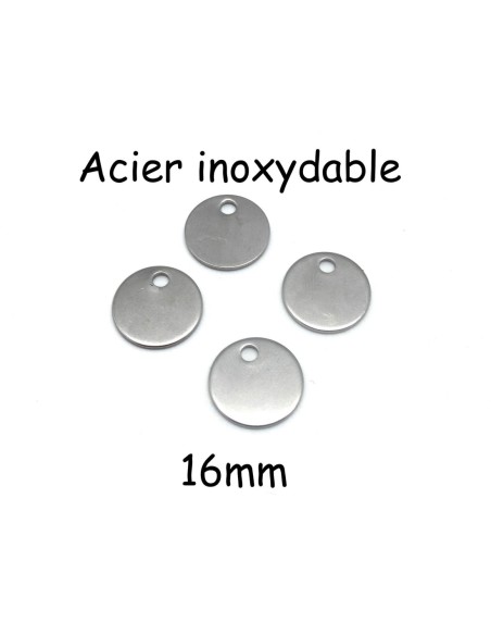 breloques sequin, pastille en acier inoxydable 16mm