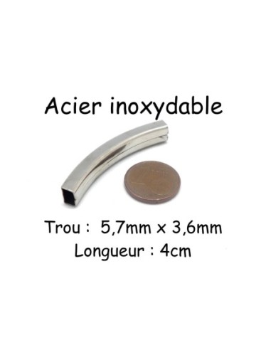 Perle passant 5mm argenté en acier inoxydable pour lanière cuir 5mm