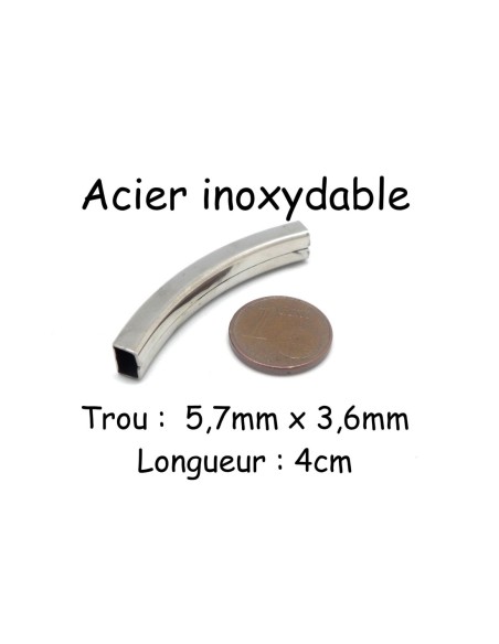 Perle passant 5mm argenté en acier inoxydable pour lanière cuir 5mm