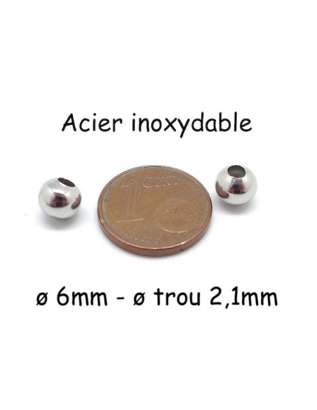 Perles ronde 6mm argenté en acier inoxydable