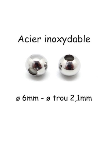 Perles 6mm argenté en acier inox