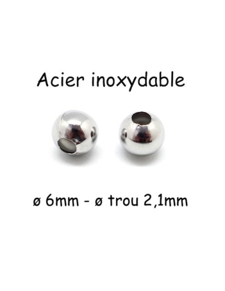 Perles 6mm argenté en acier inox