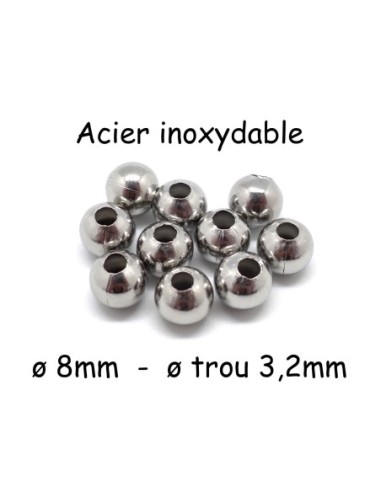 Perles ronde 8mm en acier inoxydable