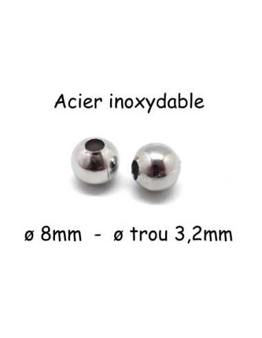 Perles ronde 8mm en acier inoxydable argenté