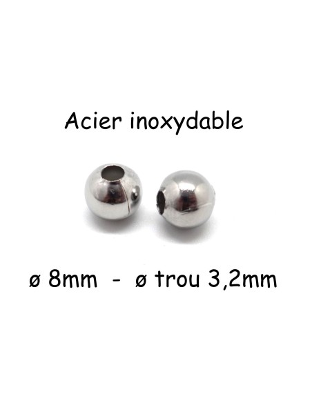 Perles ronde 8mm en acier inoxydable argenté