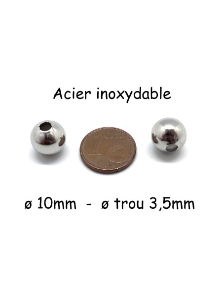 Perles 10mm argenté en acier inoxydable