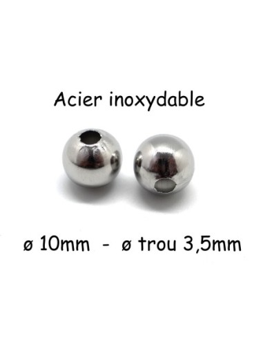 Perles ronde 10mm argenté en acier inoxydable