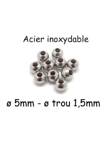 Perles ronde 5mm en acier inoxydable argenté