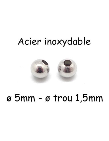 Perle ronde argenté 5mm en acier inoxydable