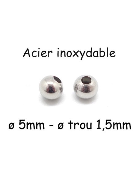 Perle ronde argenté 5mm en acier inoxydable