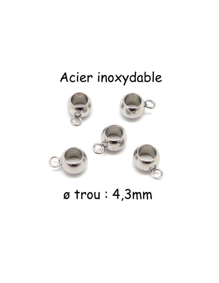 bélières en acier inox, support breloque pour cordon de 4mm
