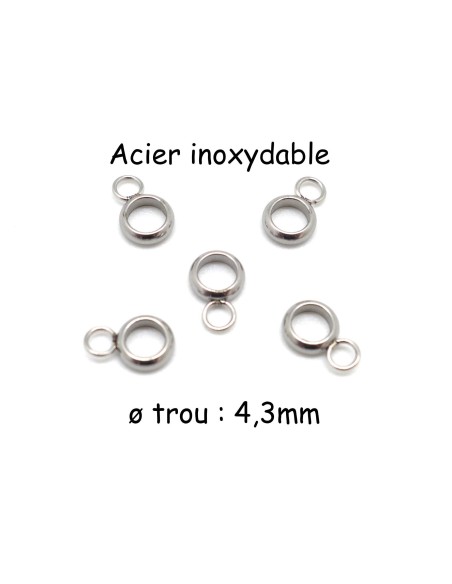 supports breloque en acier inoxydable, bélière pour cordon de 4mm