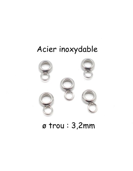 supports breloque argenté en acier inoxydable, bélière pour cordon de 3mm