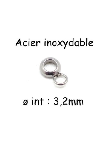attache breloque argenté en acier inox pour cuir de 3mm