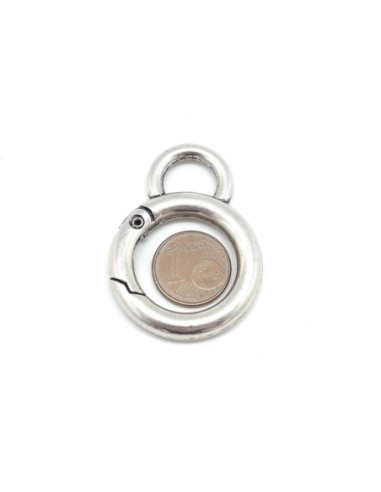 2 Mousquetons rond anse de sac, porte clé en métal argenté 31mm