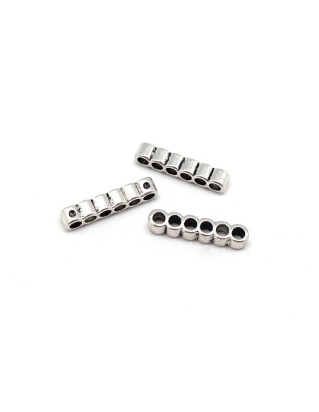 Perles multi rangs 6 trous en métal argenté pour cordon de 3mm