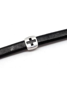 perles passant en métal argenté motif croix adapté au cuir regaliz