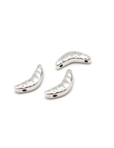 10 Perles métal argenté forme arête de poisson 2 trous de 1,5mm