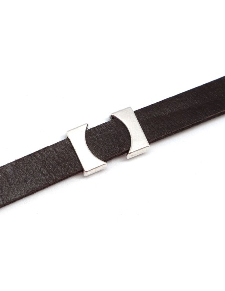 perles passant métal biseauté en métal argenté pour lanière de 10mm