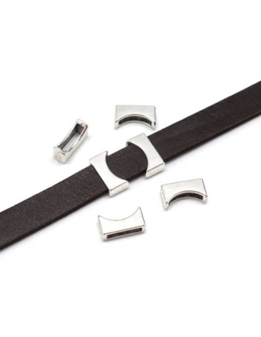 perles passant métal biseauté en métal argenté pour lanière de 10mm