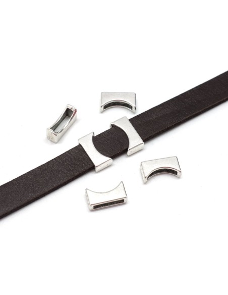 perles passant métal biseauté en métal argenté pour lanière de 10mm