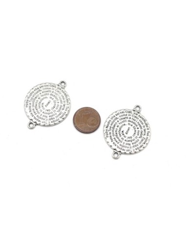 Perles connecteur métal argenté ronde 28mm Padre Nostro