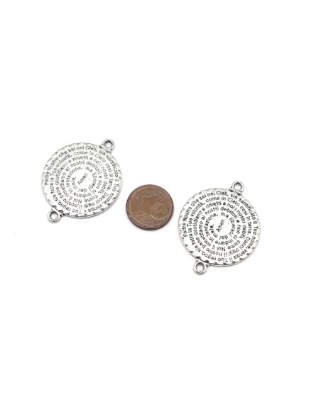 Perles connecteur métal argenté ronde 28mm Padre Nostro