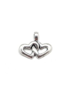 Breloques en métal argenté double coeur 17mm x 21mm