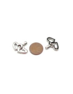 Breloques en métal argenté double coeur 17mm x 21mm 2