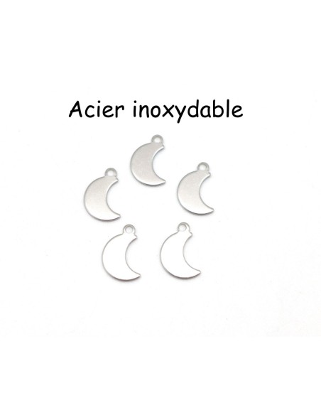 breloque lune en acier inoxydable argenté