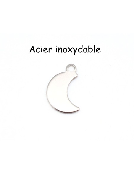breloque lune en acier inoxydable argenté