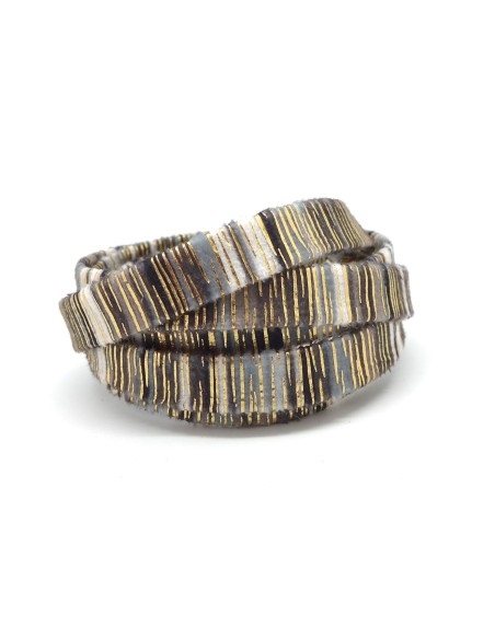 Lanière velours 10mm rayé noir, gris, blanc doré style bollywood