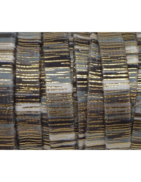 Lanière velours 10mm rayé noir, gris, blanc doré style bollywood