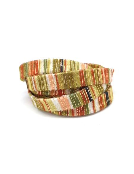 Lanière en velours 10mm rayé vert, orange, beige lollywood