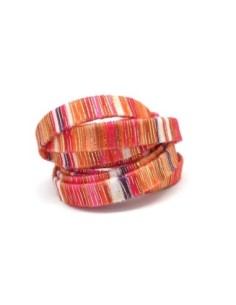 Lanière velours 10mm rayé rose fuchsia, orange, blanc et doré style bollywood