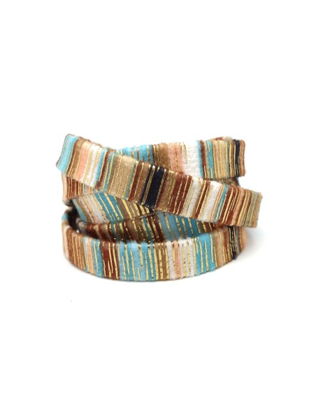 Lanière velours 10mm multicolore rayé bleu, beige, blanc style bollywood