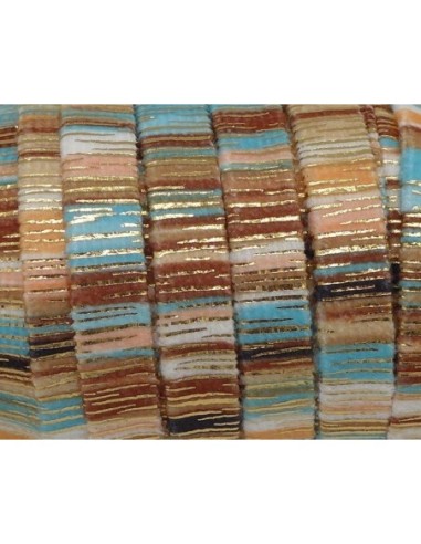 Lanière velours 10mm multicolore rayé bleu, beige, blanc style bollywood