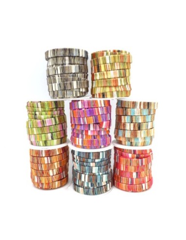 Lanière velours 10mm multicolore rayé bleu, beige, blanc style bollywood