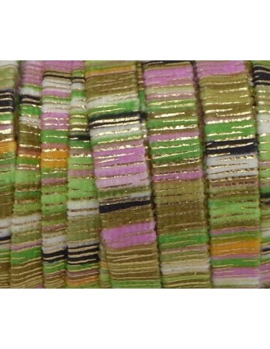 Lanière velours 10mm rayé vert anis, rose, blanc et doré style bollywood