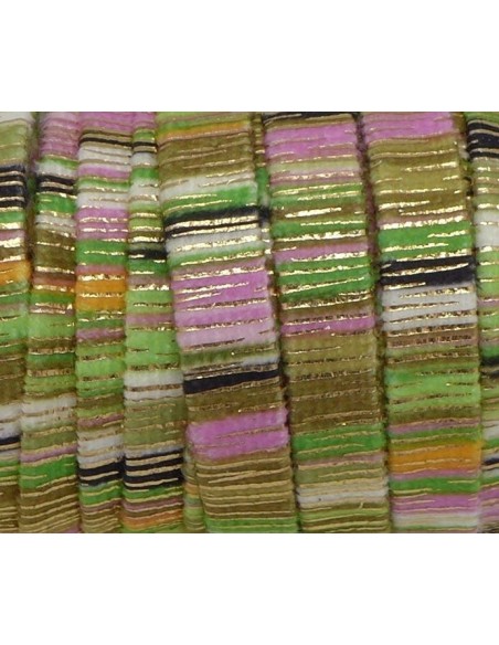 Lanière velours 10mm rayé vert anis, rose, blanc et doré style bollywood