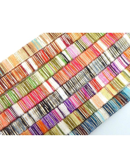 75cm Lanière en velours 10mm multicolore rayé rayé violet, rose, blanc et doré style bollywood