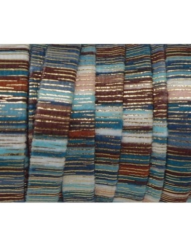 75cm Lanière en velours 10mm rayé bleu, blanc, marron et doré style bollywood