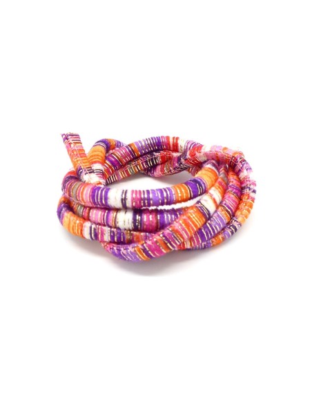 cordon velours 6mm multicolore rayé violet, rose, blanc et doré style bollywood