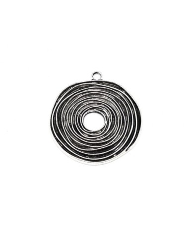 Grand pendentif rond spirale en métal argenté
