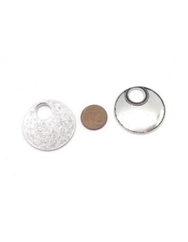 pendentif rond en métal argenté style ethnique