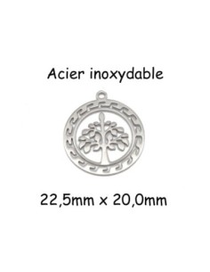 breloque arbre de vie en acier inoxydable argenté