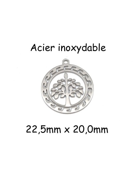 breloque arbre de vie en acier inoxydable argenté