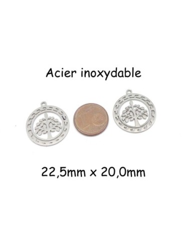 breloque arbre de vie en acier inoxydable argenté