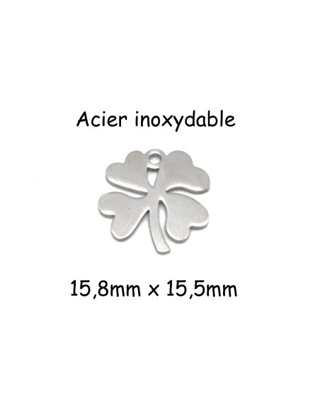 breloque trèfle à 4 feuilles argenté en acier inoxydable